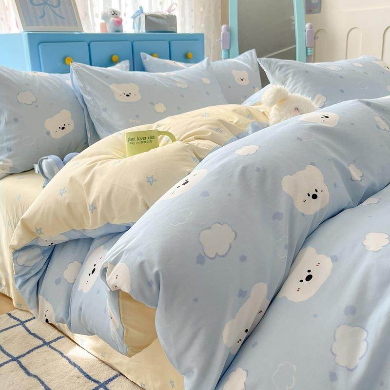202新款卡通纯全床棉床上用品四件套100棉5被套宿舍UHS儿童笠三件