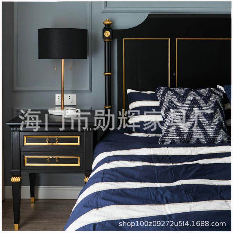 美式轻奢8主卧1.米双人简欧公主床床黑色实婚床欧木式HKQ新古典床