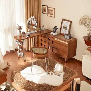 轻奢中古伸缩梳妆台斗柜一体法式复古卧室床边收纳转角实木化妆桌