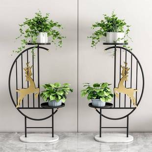 玄关花架子客厅落地式室内电视柜旁轻奢植物摆件阳台高档置物架
