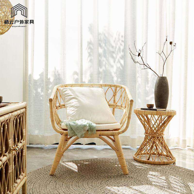 KBZ简约藤编现椅靠背沙发椅家用休闲真藤椅民宿阳代台手工编织藤