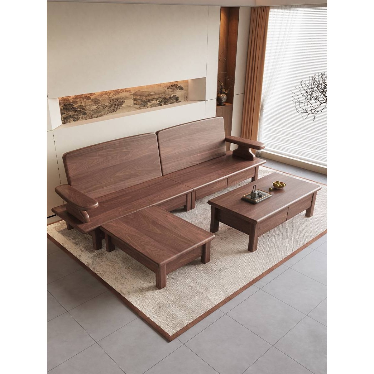 黑胡桃木全实木沙发现代简约组合新款新中式冬夏两用高端储物家具