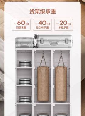 蚂盒子免安衣柜简约布衣柜家用卧室出装租房ZG-63388现代轻奢蚁组