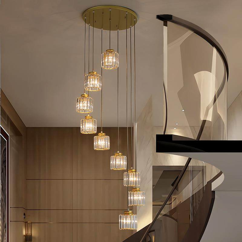 楼梯长吊楼梯灯灯现t代式简约复楼梯间水晶美式轻别墅高层奢旋转L,家装灯饰光源,智能吊灯,淘宝优惠券,粉丝福利购,淘宝优惠卷