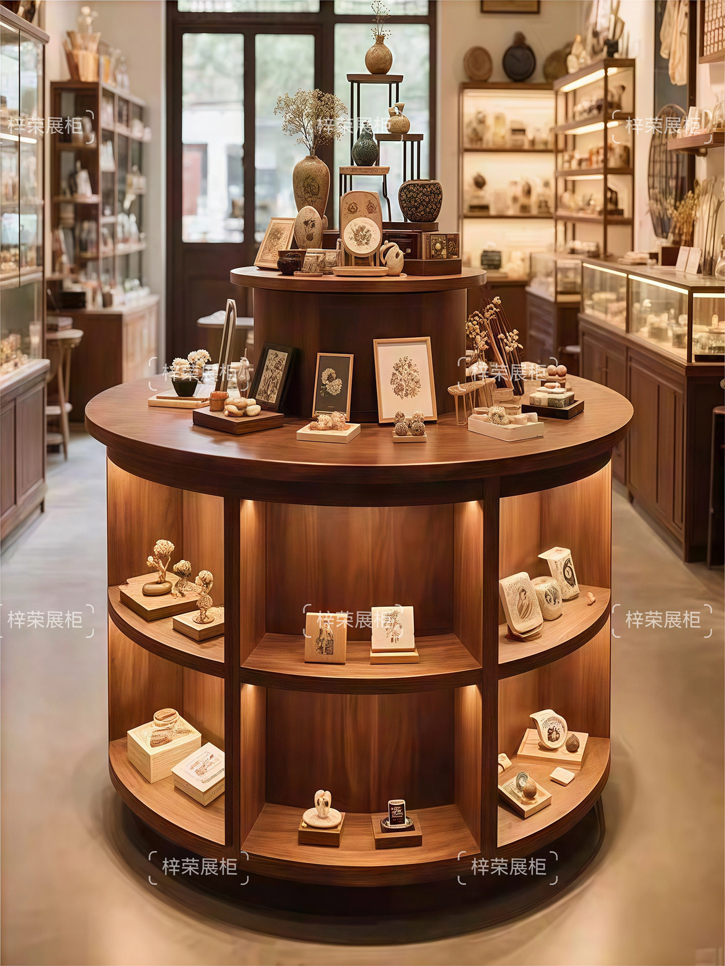 实木圆柱中岛展示柜商用饰品店