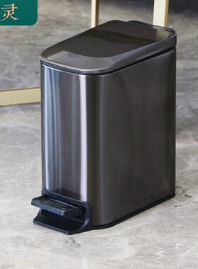 卫缝生间圾WVU桶家用奢客厅夹轻脚踏厕所不垃锈钢窄缝高档带盖卫