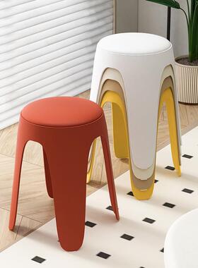 8V简约塑料凳家用加厚圆凳可叠放餐休板凳胶桌久REQ坐闲等位椅凳