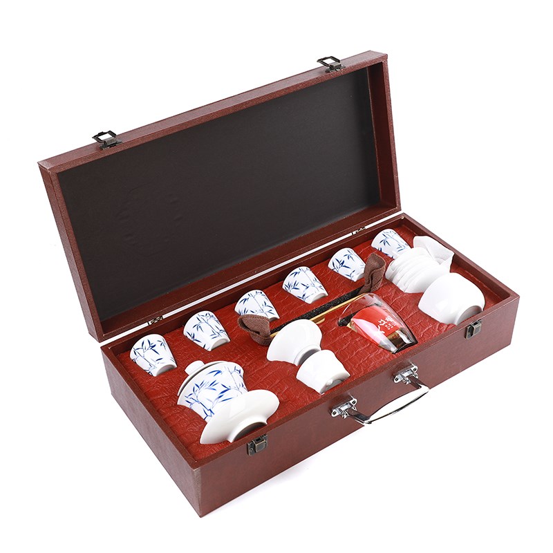 手工描金陶瓷盖碗茶具套装家用现代简约杯垫杯洗青花瓷玻璃大套装