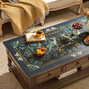 范居态度麋鹿欧式复古皮革茶几桌垫防水防油免洗桌布高级感桌面垫