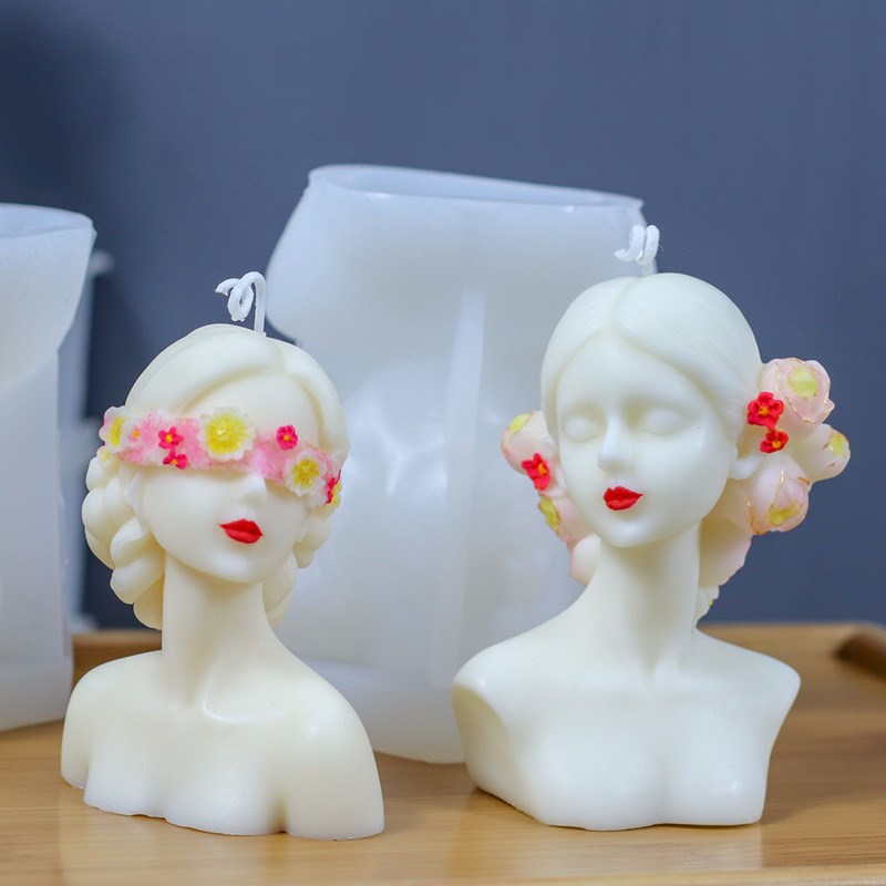 蒙眼少女香薰蜡烛硅胶模具 DIY雕塑石膏摆件扩香石艺术磨具食品级