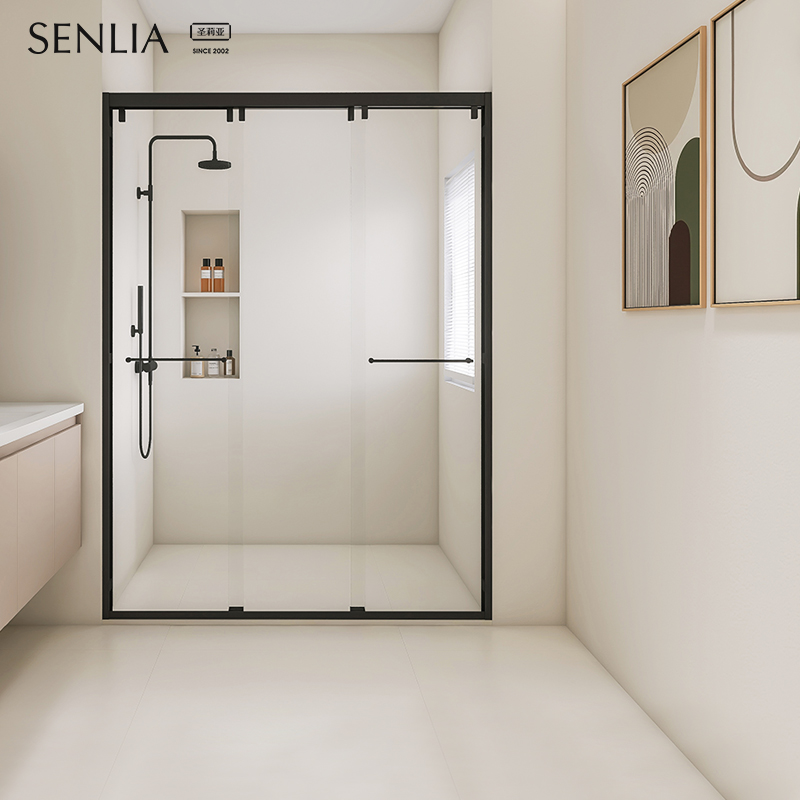圣莉亚极简淋浴房三联动双移门缓冲定制家用卫生间浴室隔断玻璃门