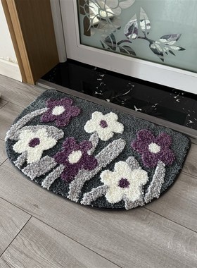 紫色苔藓地毯浴室门口吸水垫子植绒灰紫森系高低毛绒进门地垫卧室