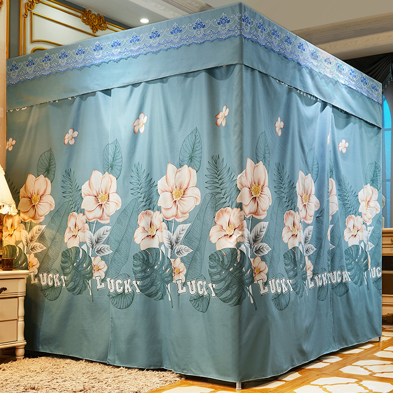 家用床帘蚊帐卧室遮光布防尘挡风床幔1.5m1.8米大床支架一体式