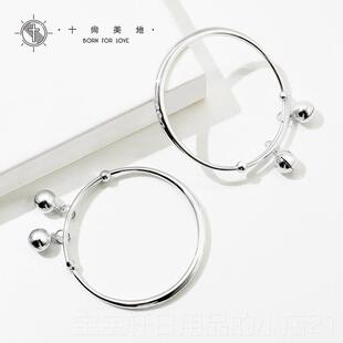 高档宝宝银童手镯99足银儿小孩铃铛银镯婴儿满品月银饰子可爱生日