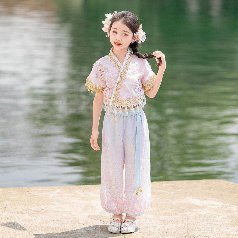 高档孩傣族装儿童少数民族风格旅舞蹈表演服装女孩夏服季云南泰国