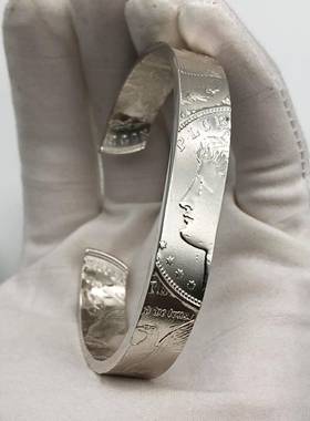 高档摩根女币手工覆古银手手飞镯男创意个性欧美鹰神硬币s925纯银