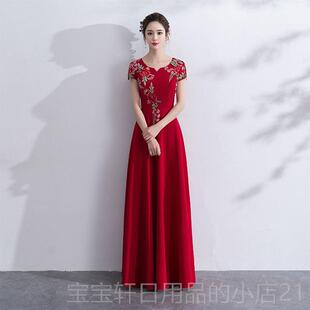 高档大主合唱演出服长红裙歌赛比年会持礼服丝绒无袖可客制尺寸