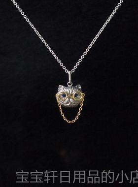 高档由子野动物列丨蓝宝石丨猫咪项炼女银锁纯骨系炼小众高级原创