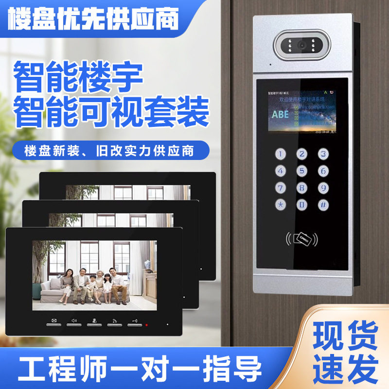 可视楼宇对讲单元楼小区管理门禁系统人脸识别电子防盗门锁套装