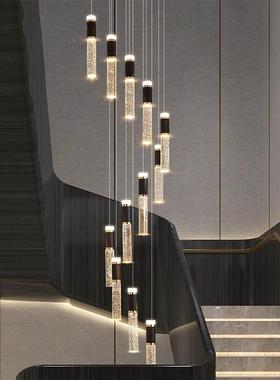 黑金轻奢复式楼大吊254水晶o旋转l灯ft寓别墅挑高楼公梯长吊灯包