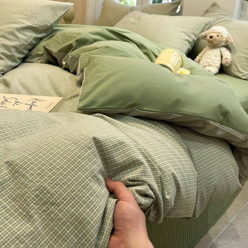 225新A类全棉色织床盖款四件套水0套洗棉被宿款舍JHE全棉床上用品