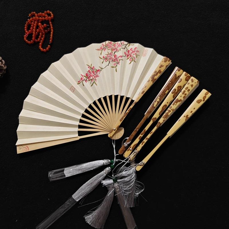 五寸六寸梅妃迷你ZUZ荷文玩扇子空白绘桃宣纸折扇手花花兰花竹子