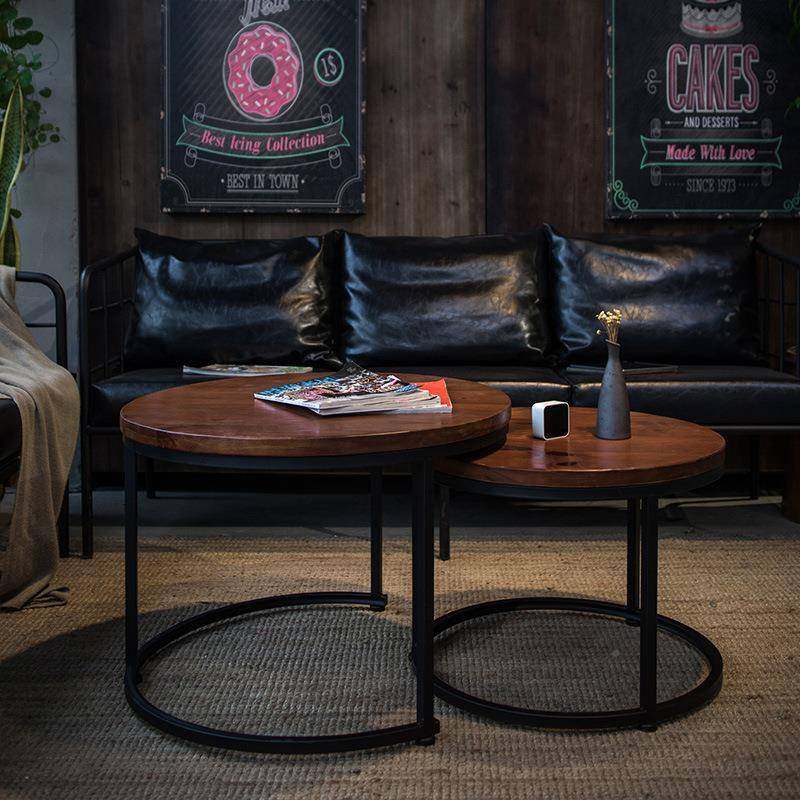 形美式复古铁户艺HHZ实木茶几创意大小型厅圆茶几客酒店沙发边几