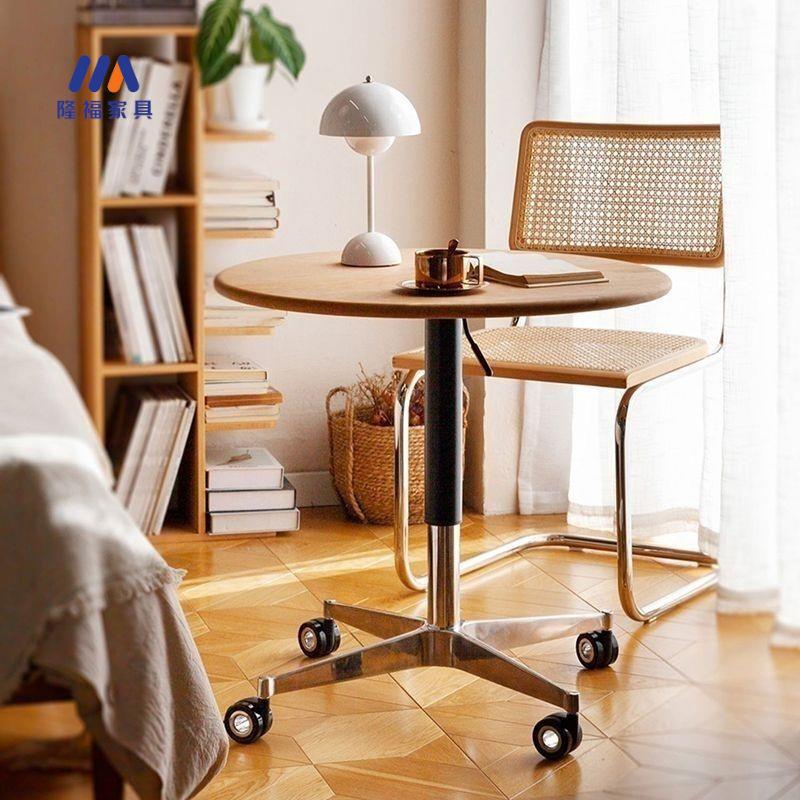 XWF小家用樱桃木边桌带轮移动实升降茶几木户小型小圆桌北美樱桃