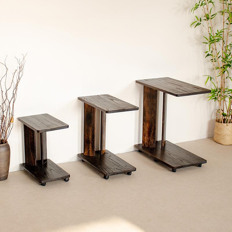 实质木沙发C型形茶几带轮移动DDJ可长方客厅角几床边桌子侧边桌小