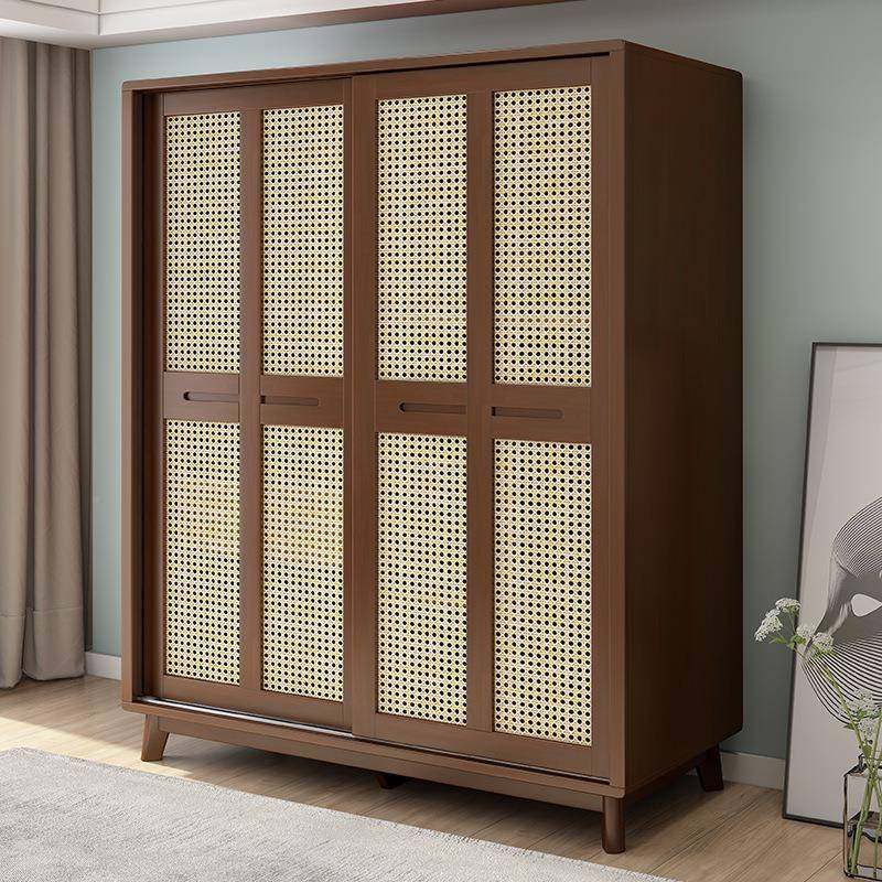 实木藤子LQG编推拉衣柜日式组装收柜家用纳两衣橱卧室民宿家具门