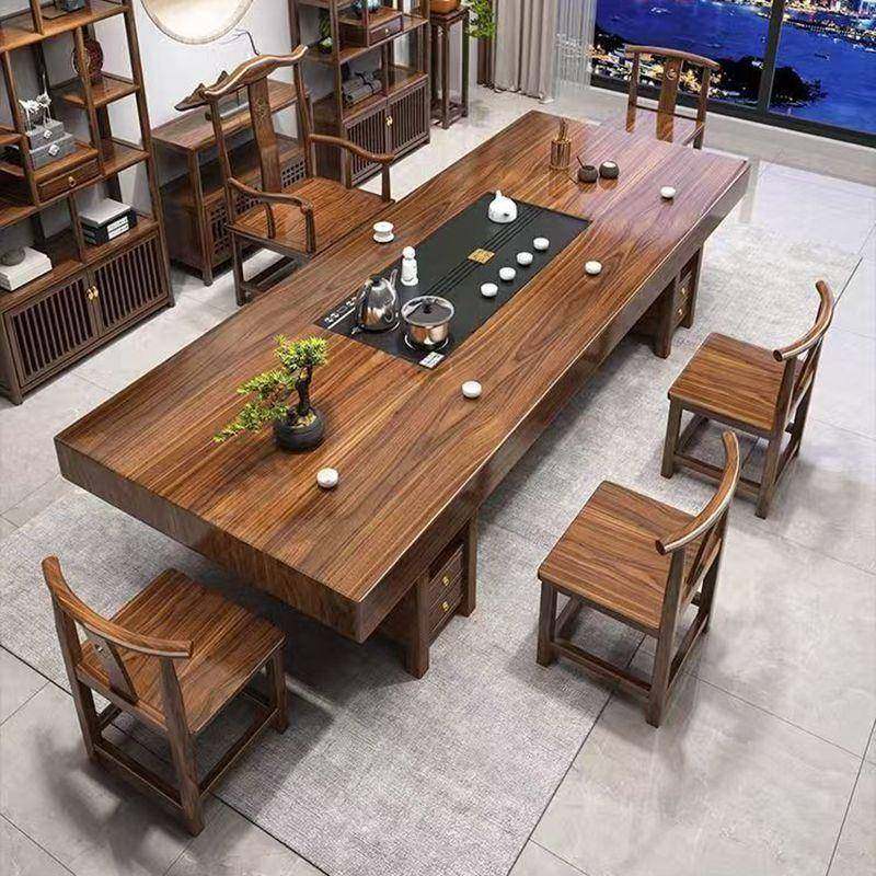 实木大板茶桌套椅组合中式家用茶台体RPY原木泡茶一整办几公室茶