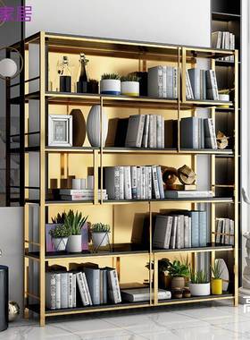 轻奢书架属客多层置物架不锈钢书柜落61248网地钛厅金色金红铁艺