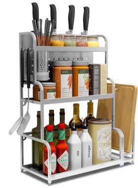 34F7568SMT不锈钢房厨置物架0落地双层调料架调味品架子2层油酱盐