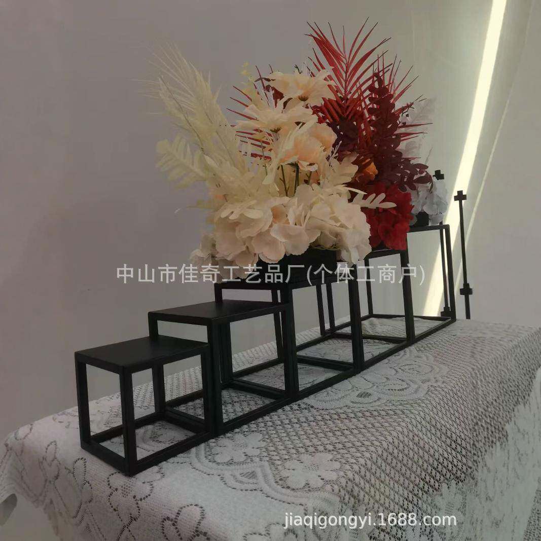 婚庆道摆具黑色几何置方框路铁艺立体件婚礼装引WCY饰迎宾区布新