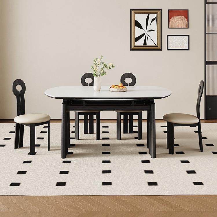 复奶油风ENV实木岩板伸缩折叠餐桌可变圆式形桌小户法型白蜡木饭