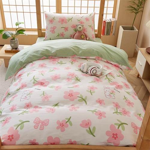 IRX新款纯棉纹学生宿舍三件套全铺棉印花上下斜套床单被寝室床上