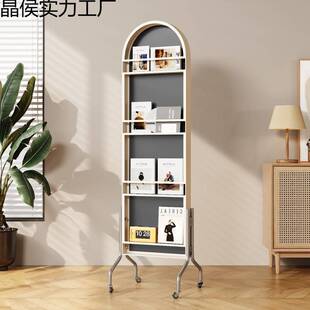 中古穿衣镜椭圆形杂志架全身镜可移动带轮子卧室化妆镜书架一体镜