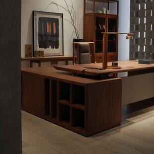 新中式实木老板桌简约办公桌总裁桌单人办公室现代大班台桌椅