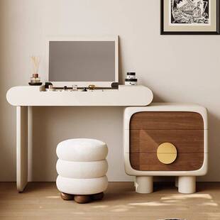 梳妆台斗柜一体奶油风加厚小户型新款翻盖化妆镜实木可伸缩化妆桌
