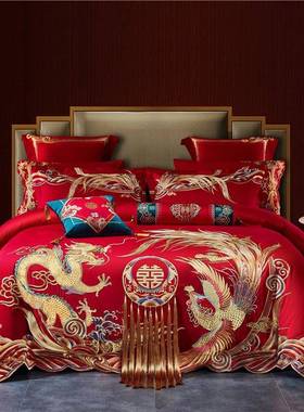 RI0T20F76TTM7H支式婚庆1中四件棉套长绒刺绣被套结婚大红色陪嫁