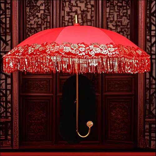 创意流伞婚庆红色方女出嫁结接亲新娘LAU红伞苏婚用婚礼雨伞喜庆