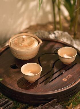 福竹茶盘日式约XF202032简大号圆形茶盘茶台茶托盛水储水小酒店祥