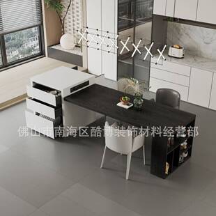 奶油风岩板岛台餐桌一体可伸缩小户型高端家用轻奢餐厅中导台饭桌