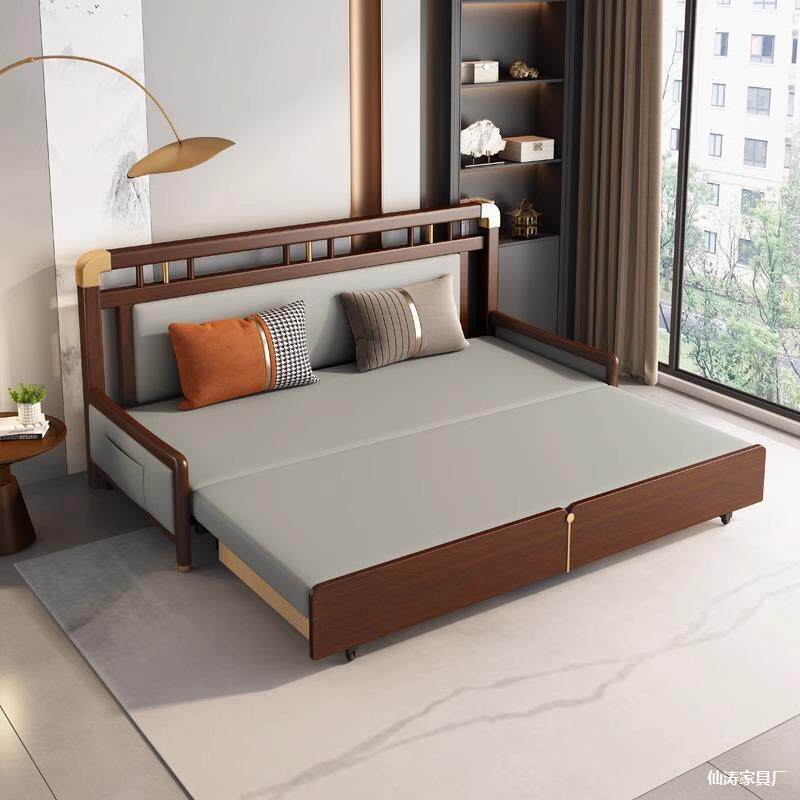 中古风2手25新款不地占方沙发床折叠0两用可伸缩收纳无729扶实木