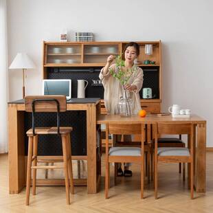 开森岛台 实木岩板厨房餐厅橱柜储物柜茶水柜餐边柜碗柜家用吧台