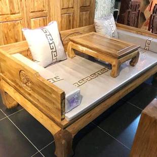 罗汉床新中式实木沙发组合北方老榆木休闲床榻明清仿古现代贵妃榻