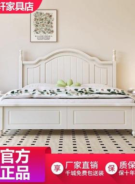 新款韩式园实田木床白色主卧双人床现代简约卧KWB储室婚物床可公