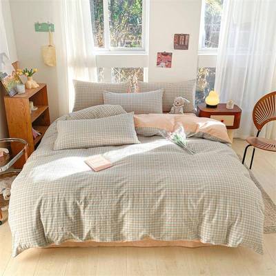 简约纯棉水洗棉床件套全上棉被四套男生宿舍床单床PBP学笠三件套