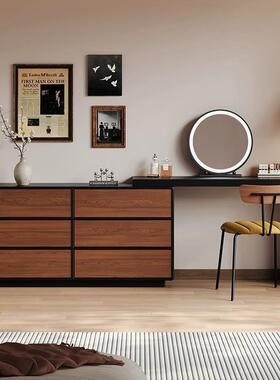 古QXU风实木梳妆台斗柜一体复古黑桌桃床尾胡收纳柜转角伸缩中化