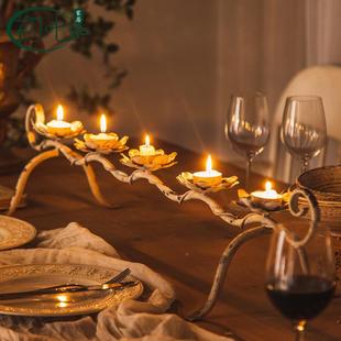 法式 饰厅 浪漫怀旧桌摆件酒烛店餐烛光晚餐蜡台A2565面道具婚庆装